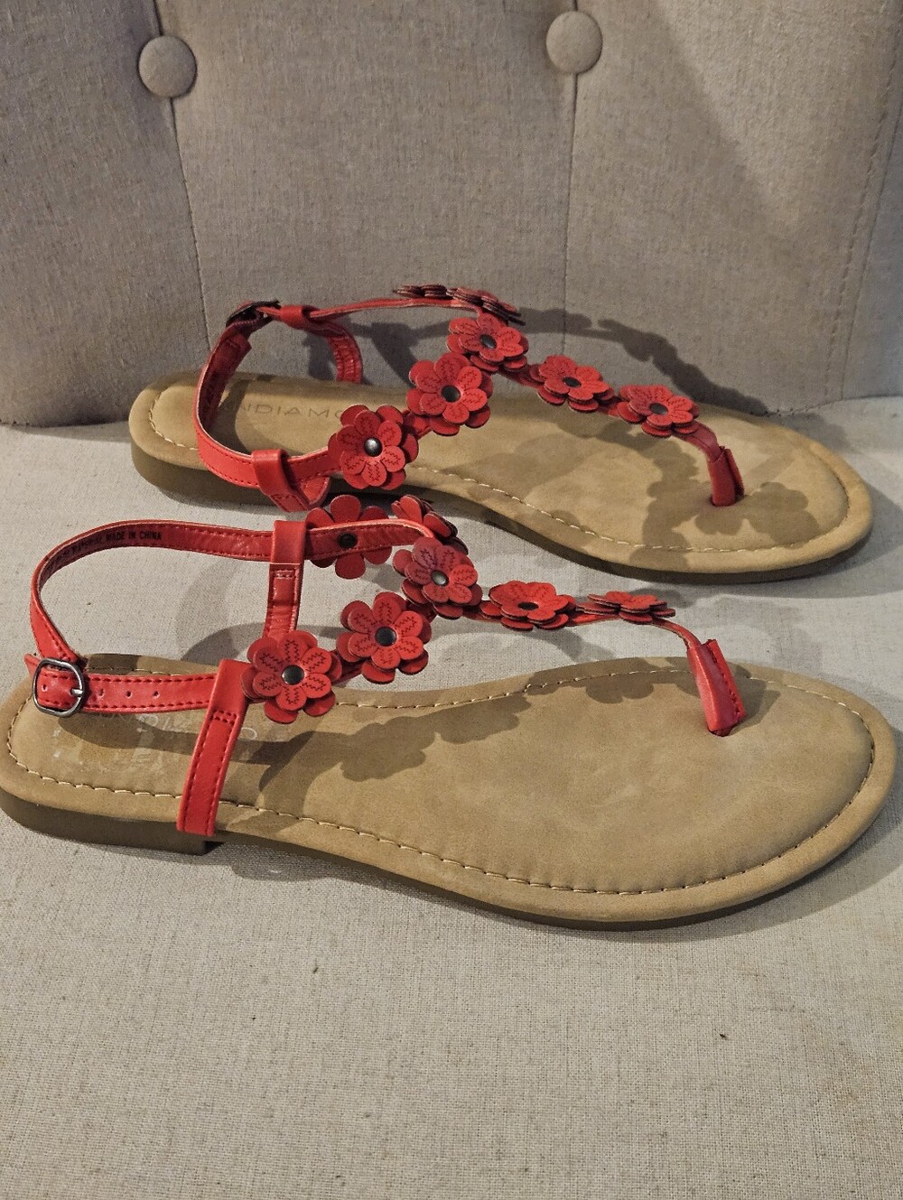 Andiamo Women's Red Floral T-Strap Sandals